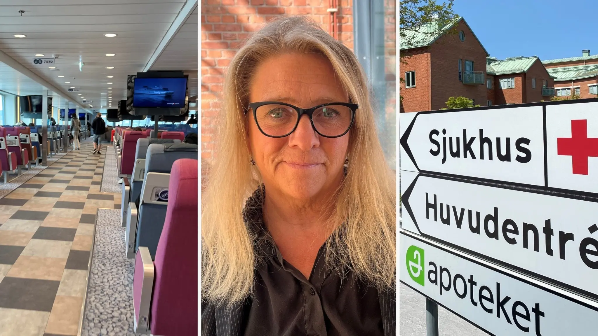 Interiör från färjan, Meit Fohlin (S) och Visby lasarett.