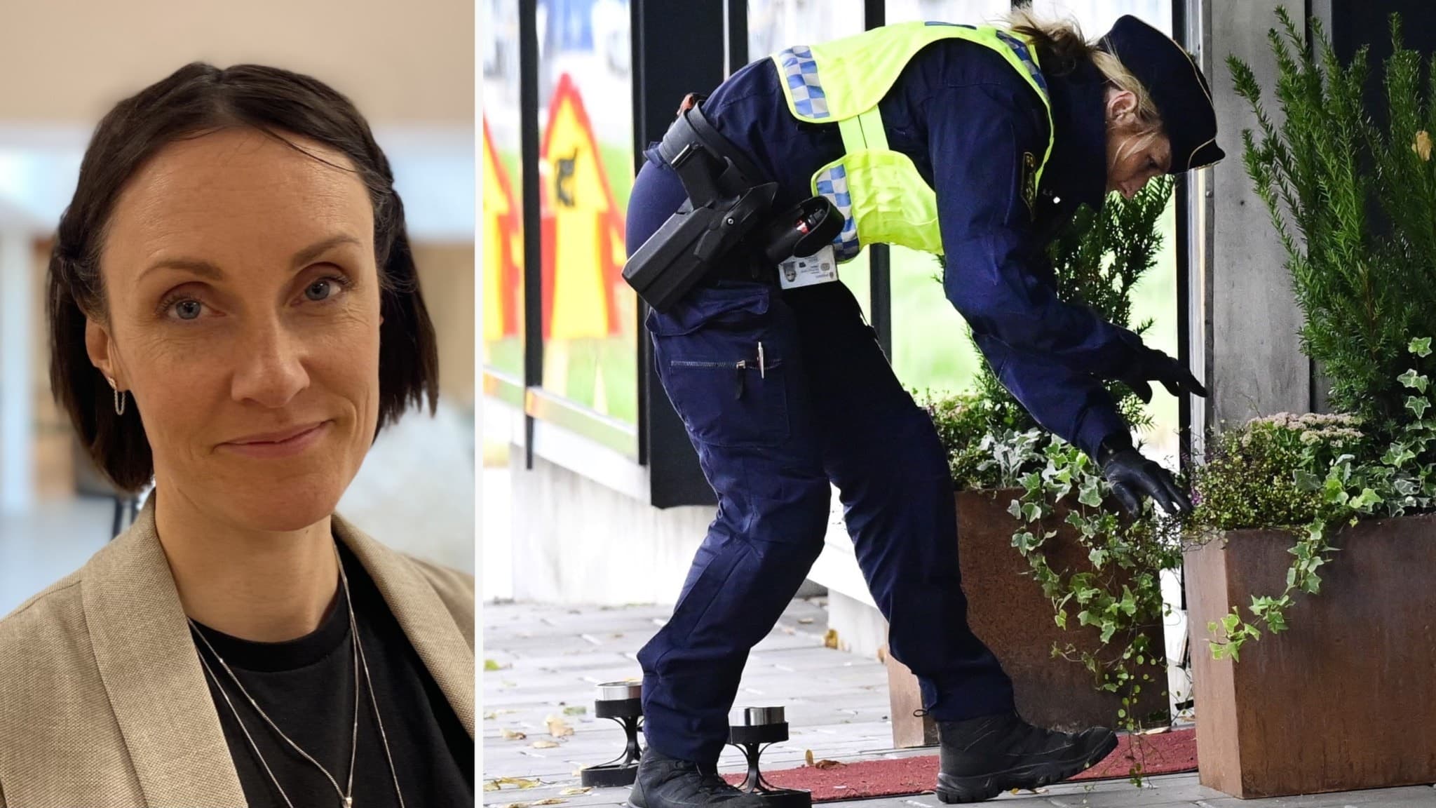 Åklagare Jenny Örn till vänster, och en poliskvinna som letar efter ledtrådar efter skjutningen i Gävle natten till 4 oktober.